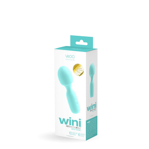 Wini Rechargeable Mini Wand Massager Black with 10 Vibrations Turquoise Electric Massager