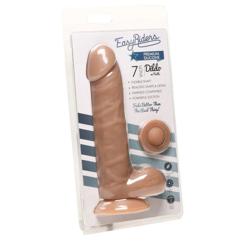 Easy Riders 7 Inch Medium Silicone Dildo with Realistic Balls Tan Dongs Realistic