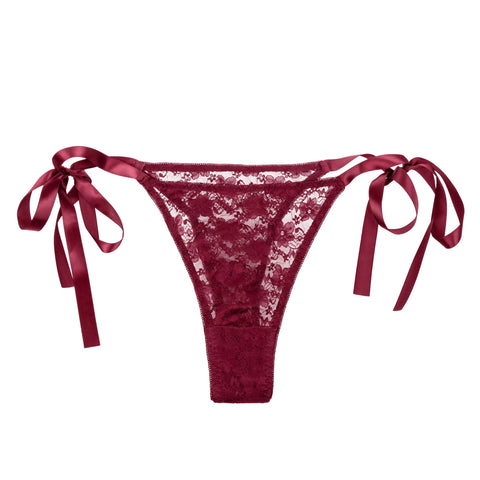 Remote Control Lace Thong Set Burgundy with Mini Vibrator Panty Vibrators