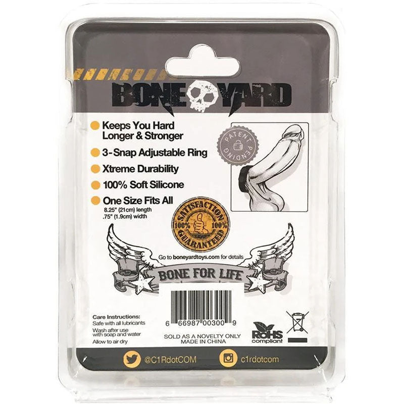 Boneyard Silicone Cock Strap - 3 Snap Ring - Black 8.25 Inch Cockrings