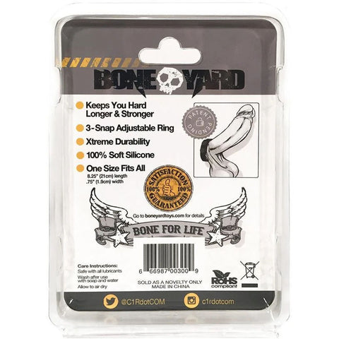 Boneyard Silicone Cock Strap - 3 Snap Ring - Black 8.25 Inch Cockrings
