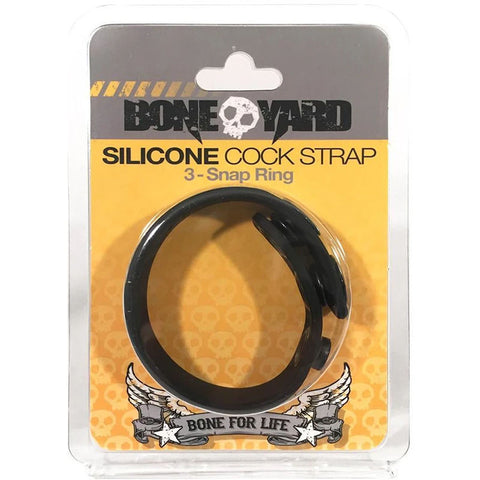 Boneyard Silicone Cock Strap - 3 Snap Ring - Black 8.25 Inch Cockrings