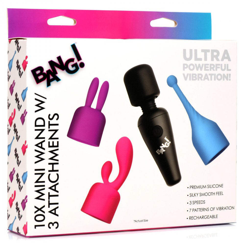 Bang! 10X Mini Wand with 3 Attachments in Black, Purple, and Pink - Powerful Vibrator with Premium Silicone > Sex Toys > Mini Massagers