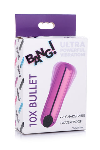Bang 10X Rechargeable Vibrating Metallic Bullet Purple BULLETS