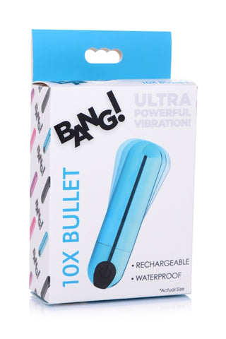 Bang! 10X Rechargeable Vibrating Metallic Bullet Vibrator in Blue BULLETS