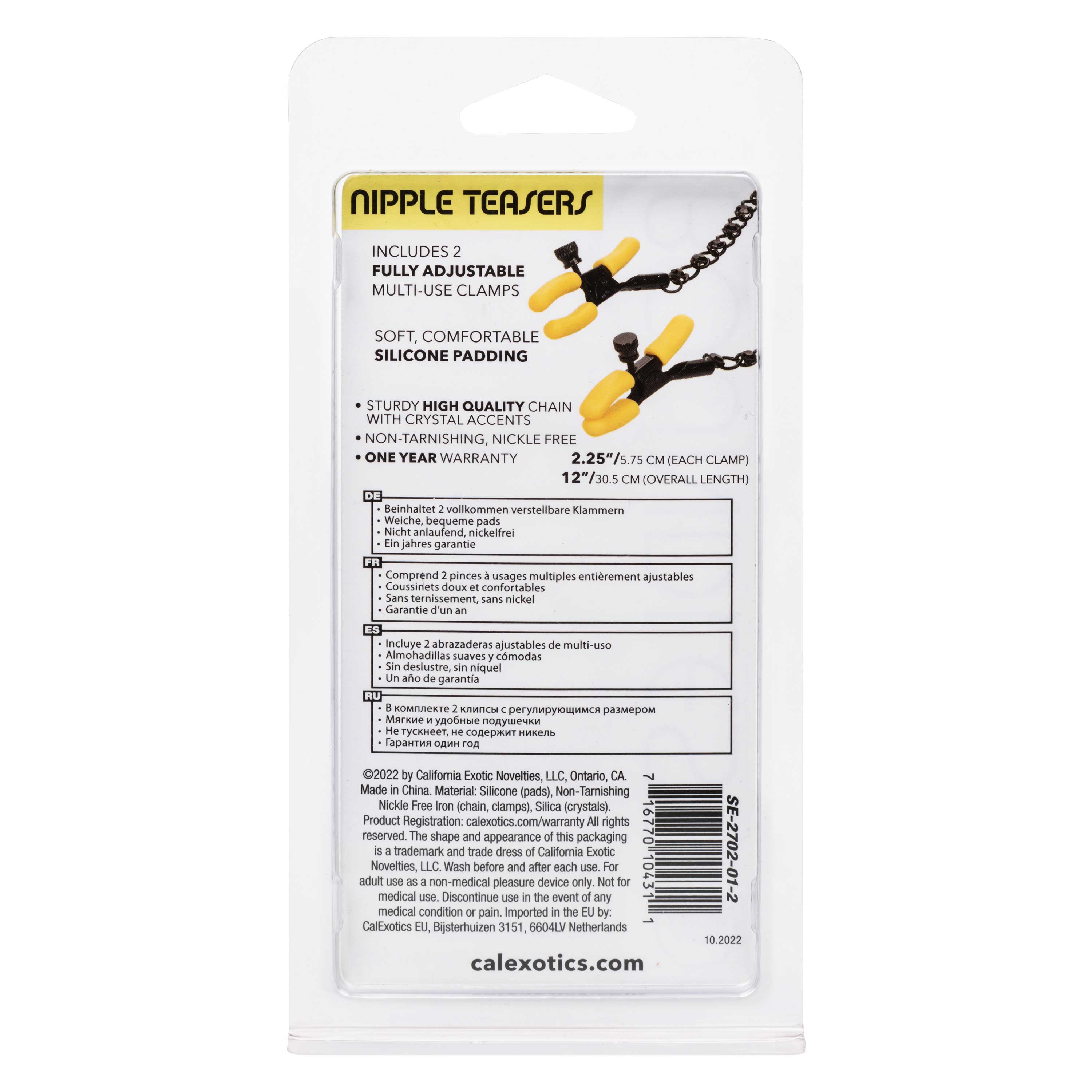 Boundless Nipple Teasers Adjustable Black Chain with Yellow Silicone Coated Clamps and Crystal Adornments Nipple Stimulators