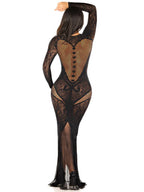 Black Lace Net Bodycon Lingerie Gown with Heart Keyhole Detail > Clothes > Dresses and Chemises