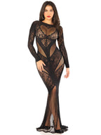 Black Lace Net Bodycon Lingerie Gown with Heart Keyhole Detail > Clothes > Dresses and Chemises