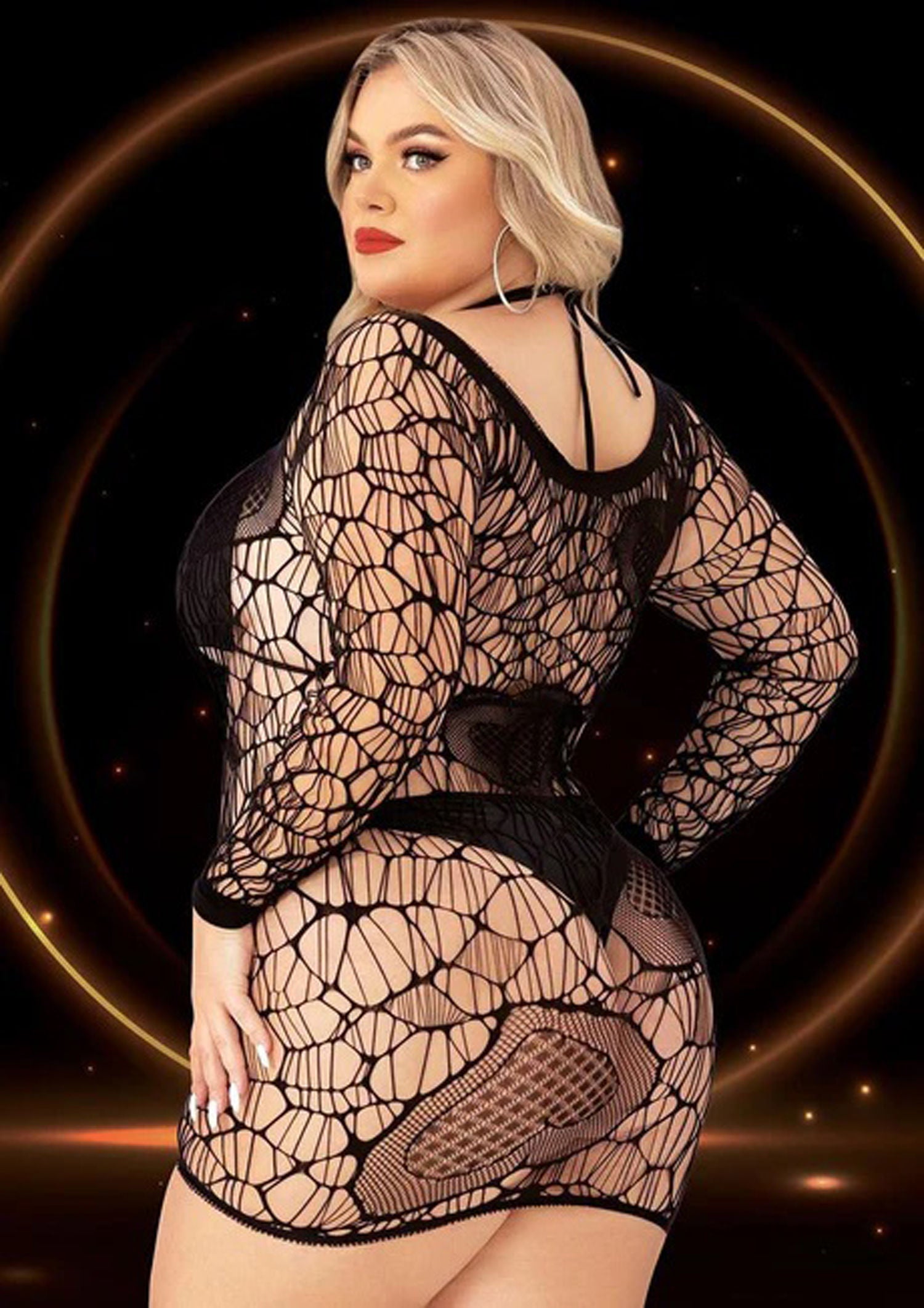 Black Long Sleeve Mini Dress Queen Size With Cutouts Secondary image