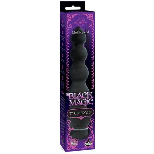 Black Magic Ribbed 7 Inch Vibrator for G-Spot and Clitoral Use ANAL TOYS