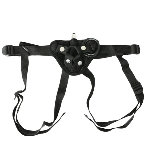 Black Velvet Vibrating Strap-On Harness with Clitoral Vibe Harnesses & Strap-Ons