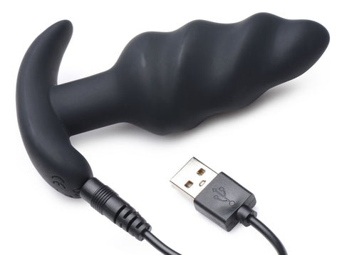 Silicone Remote Control Swirl Butt Plug Black Vibrator Toy Butt Plugs - Vibrating