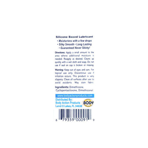 Body Action Anal Glide Silicone Lubvent Lubricant Pump 2 Oz Anal Lubricant