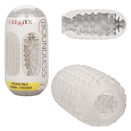 Boundless Reversible Nubby Stroker 4.5 Inch Dual-Texture Clear Compact Male Masturbator > Sex Toys For Men > Masturbators > Manual