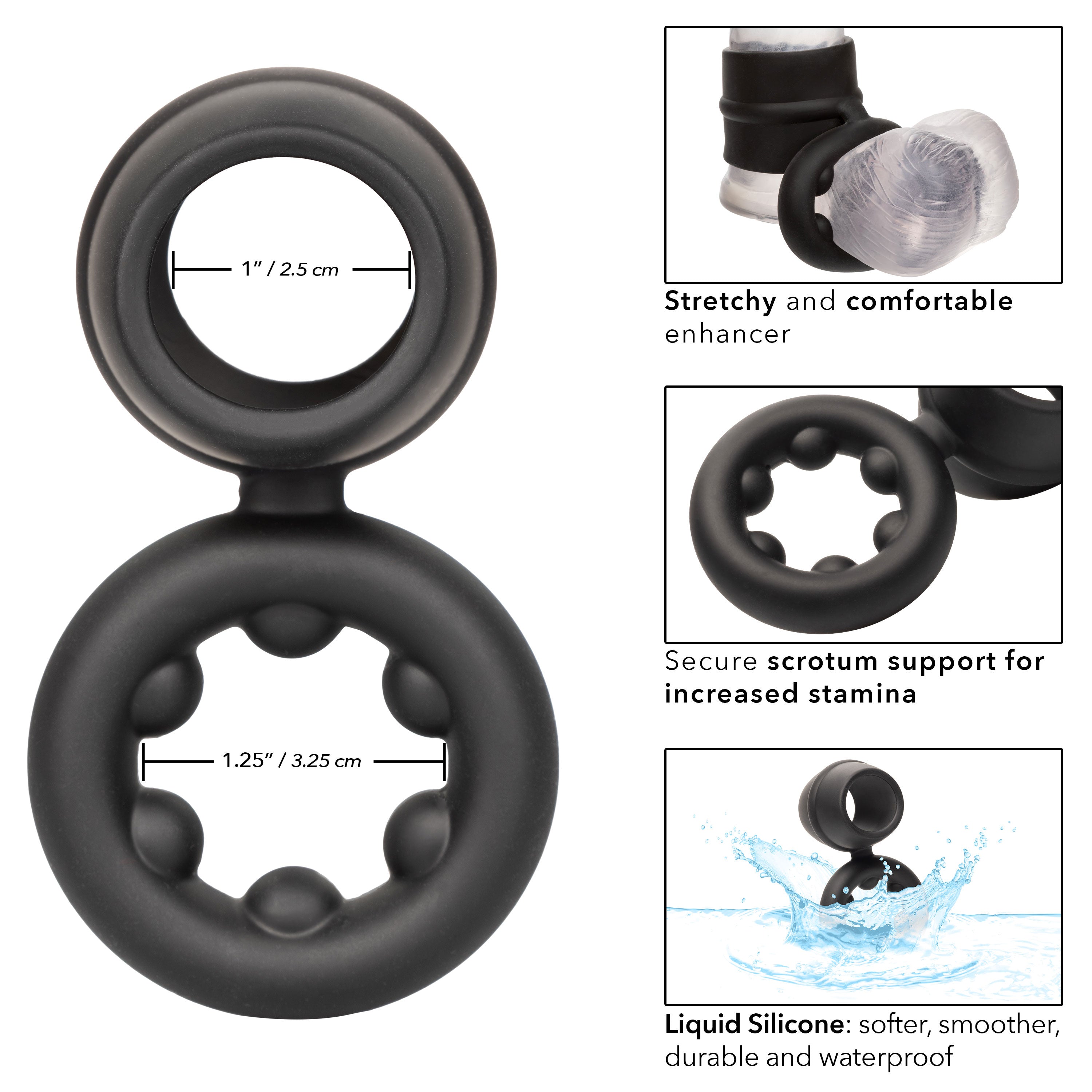 Alpha Liquid Silicone Dual Magnum Ring Black Stretchy Comfortable Size COCK RINGS Sling