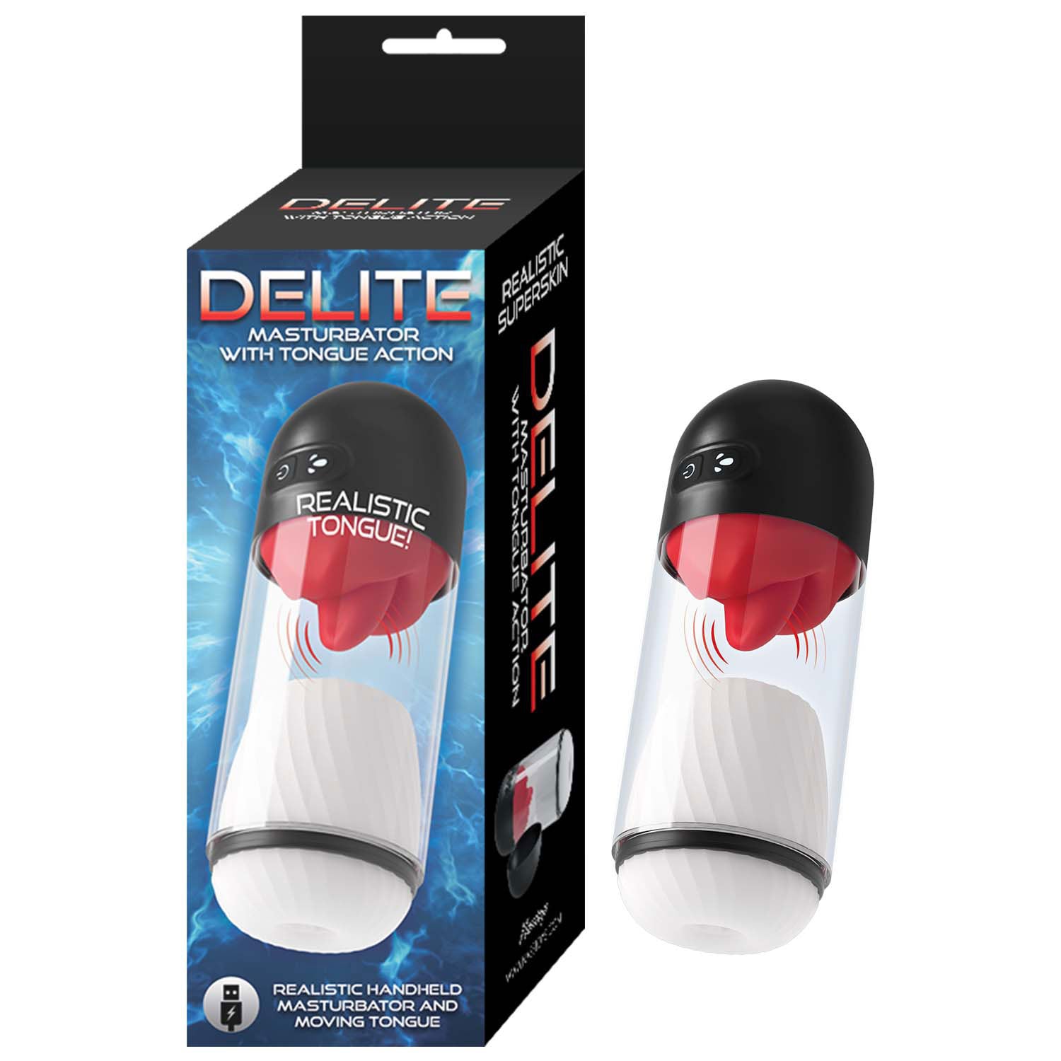 Nasstoys Delite Masturbator With Tongue Action (White) – Rechargeable Male Masturbator White Strokers - Auto