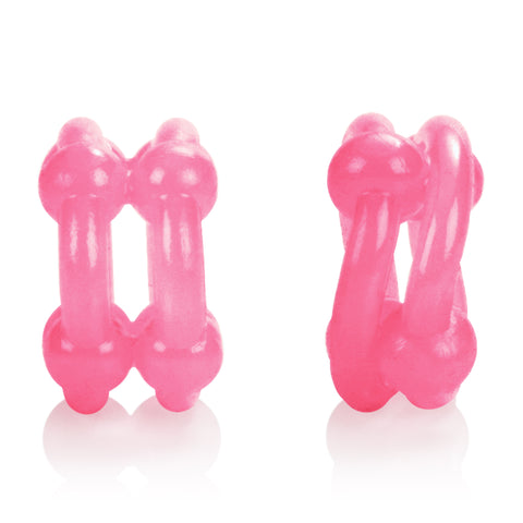 Island Rings Double Stacker Pink Glow in the Dark Stretchy TPE Cock Rings 0.75 Inch 2 cm COCK RING Set