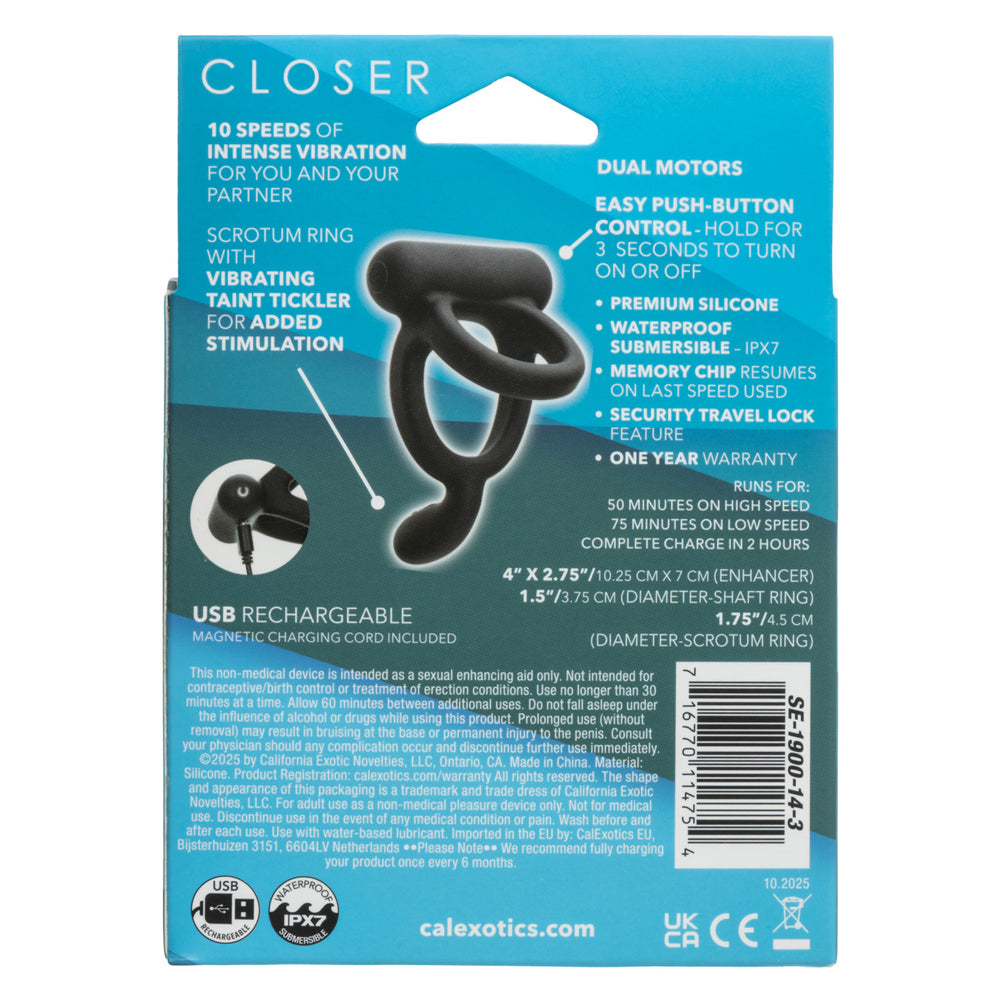 Closer Intimate Rechargeable Ring Caress (Black) – Rechargeable Vibrating Ring > Cock Ring > Sling