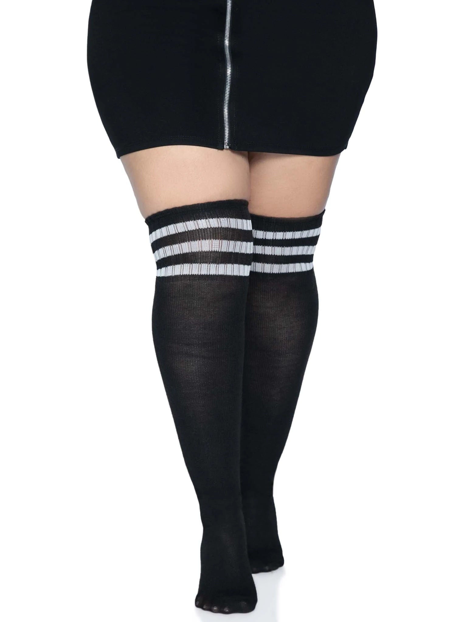 Plus Size Over The Knee Athletic Socks Black And White Hosiery
