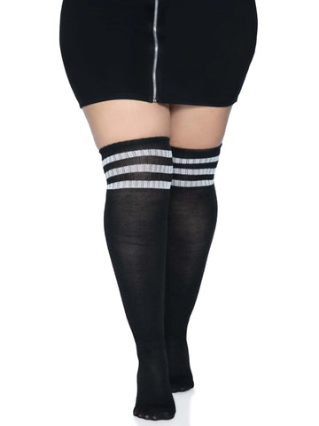 Plus Size Over The Knee Athletic Socks Black And White Hosiery