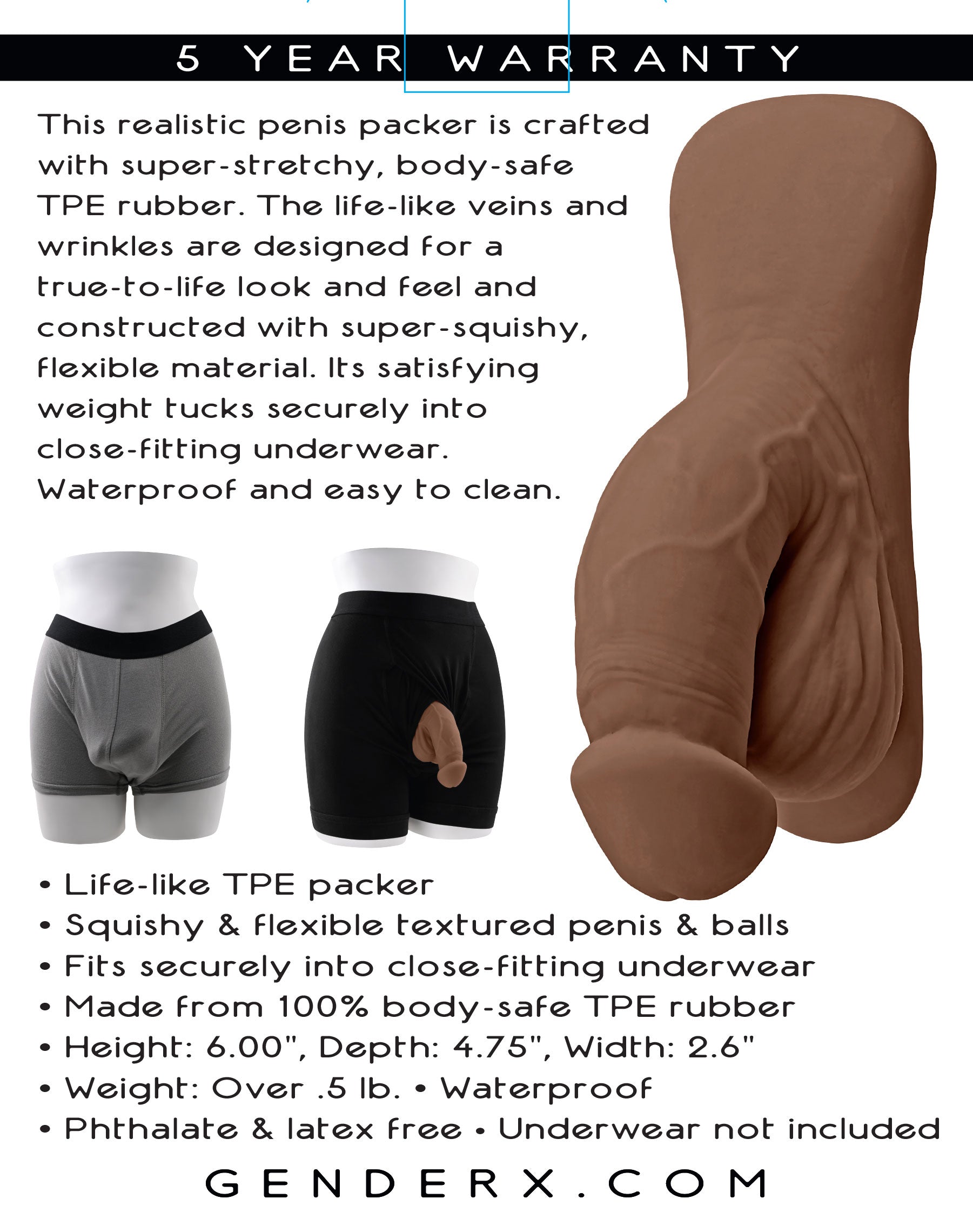 Gender X 4 Inch Silicone Packer - Dark 4 Inch Size Brown Packers