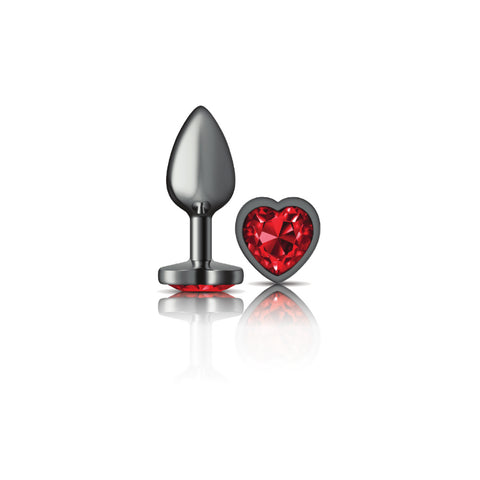 Cheeky Charms Gunmetal Butt Plug with Heart Red Jewel Small > Anal Range > Jewel Butt Plugs