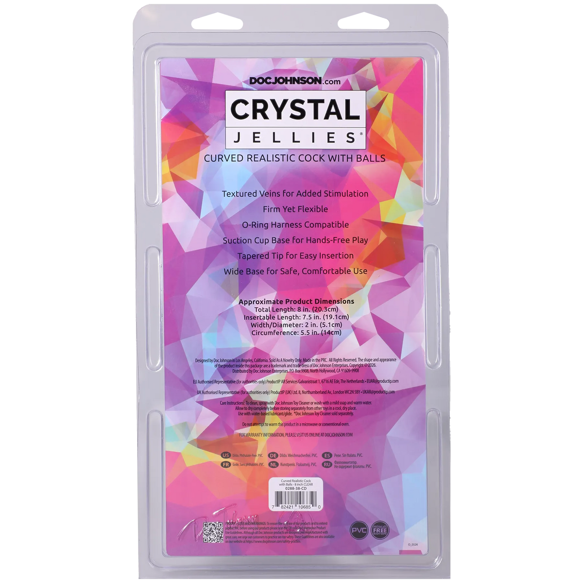 Crystal Jellies Curved 8" Realistic Cock With Balls > Dildos > Realistic Dildos