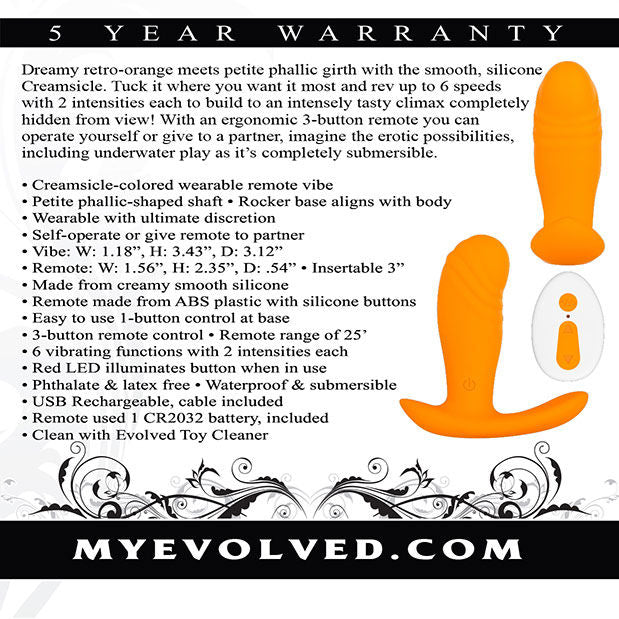 Creamsicle (Retro Orange) – Smooth Silicone Remote-Controlled Vibrator > Anal Range > Vibrating Butt Plugs