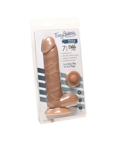 Easy Riders 7 Inch Medium Silicone Dildo with Realistic Balls Tan Dongs Realistic