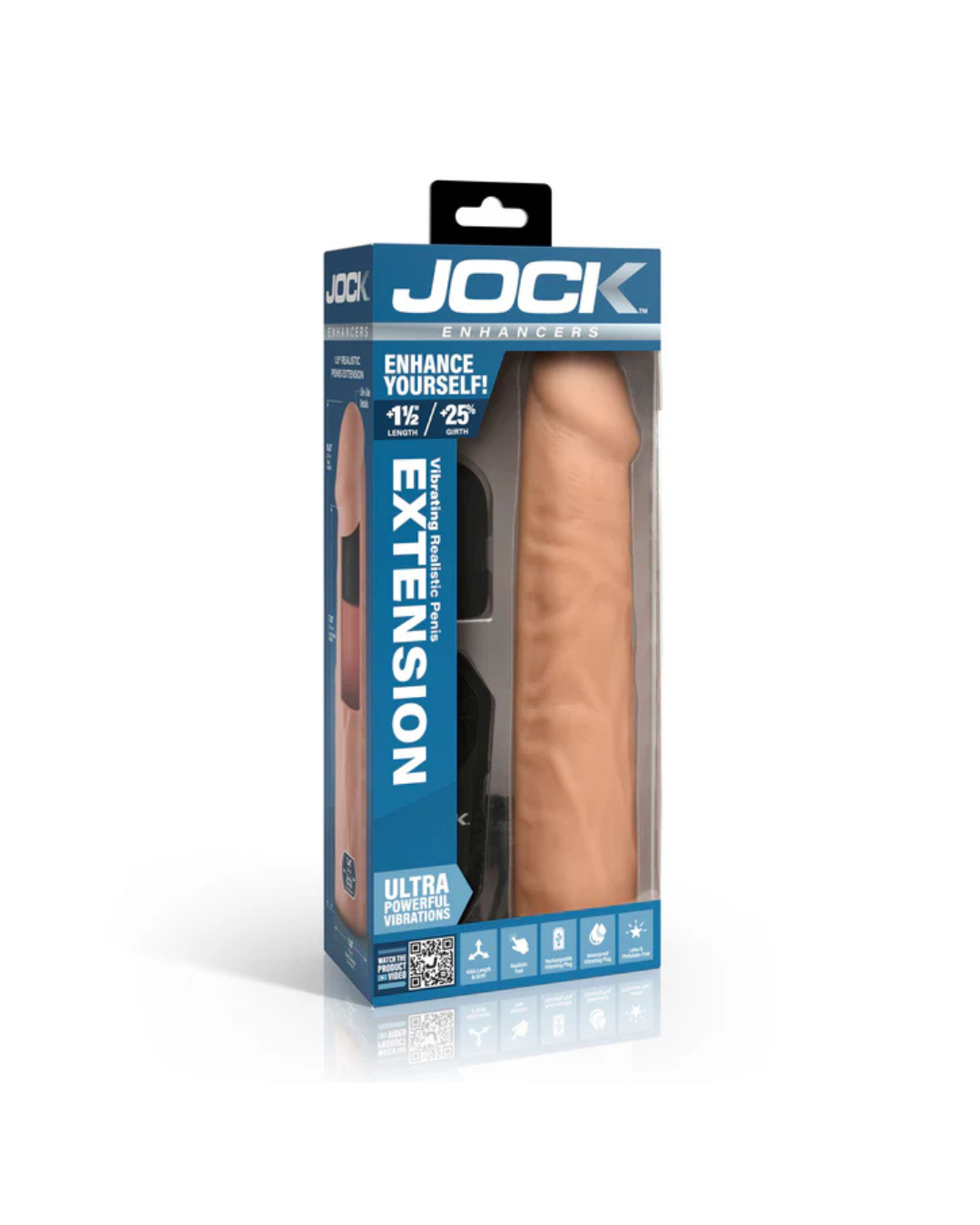 Jock Enhancers 1.5 Inch Vibrating Penis Extension with Remote Light Brown SLEEVES