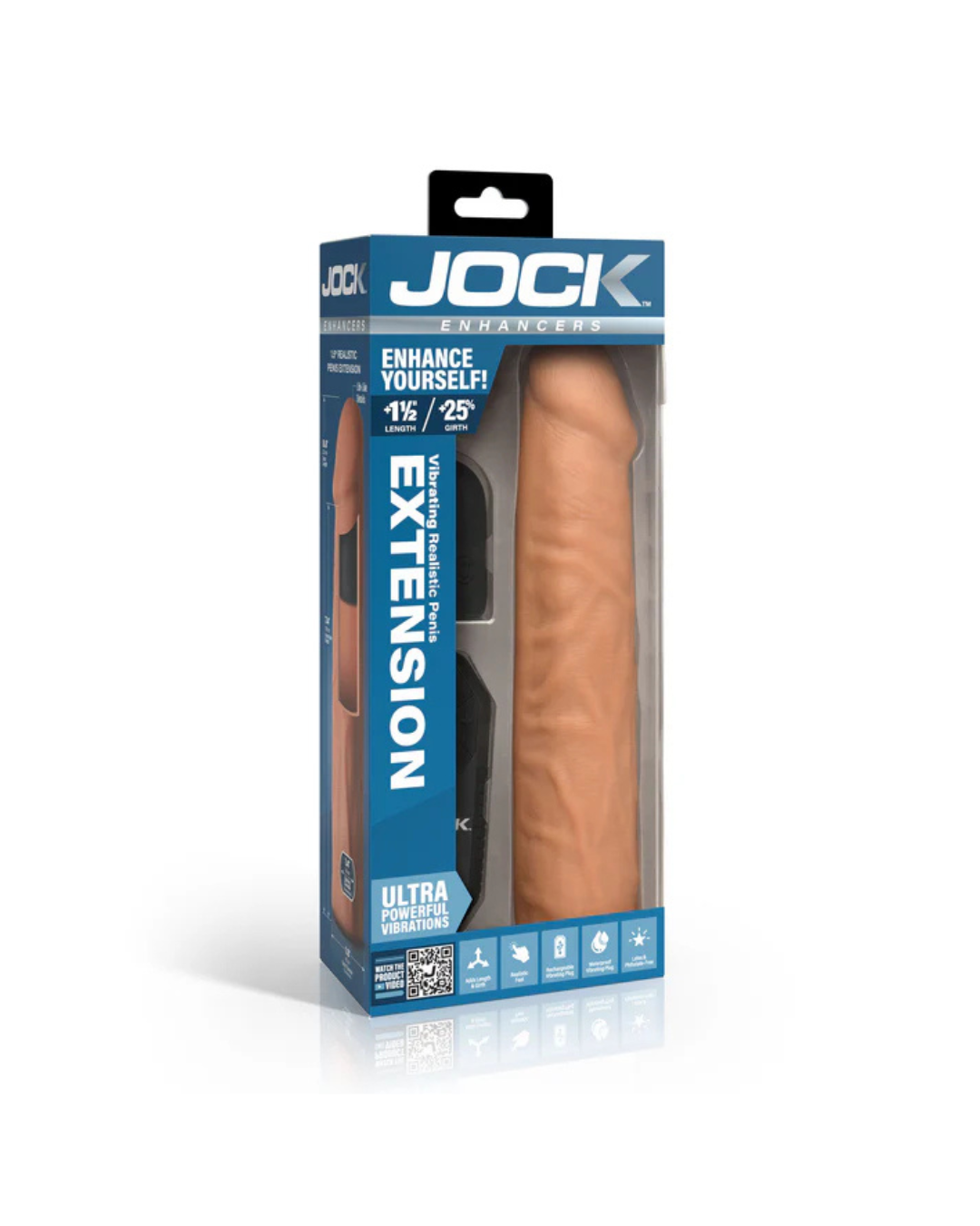 Jock Enhancers 1.5 Inch Vibrating Penis Extension Sleeve with Remote - Medium Tan SLEEVES
