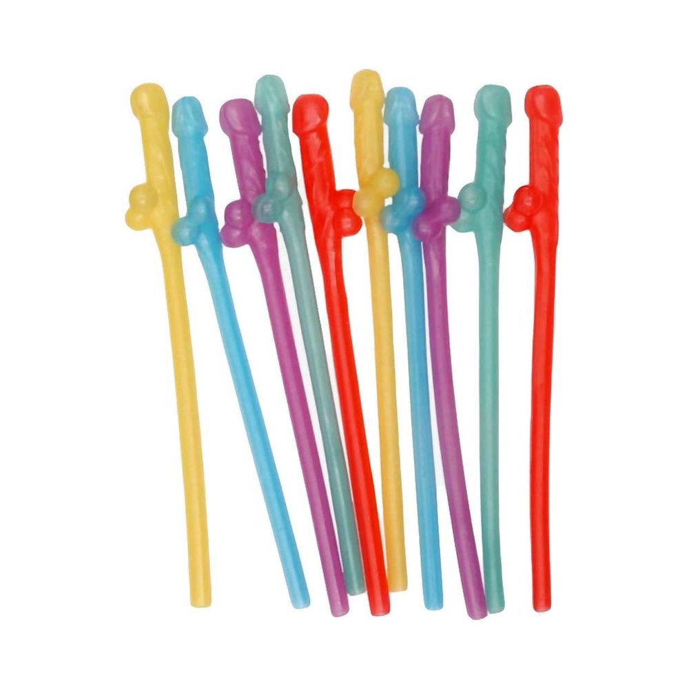 Party Pecker Drinking Straws 10 Pc Assorted Colors Set > Novelties > Bachelor & Bachelorette Items Main image
