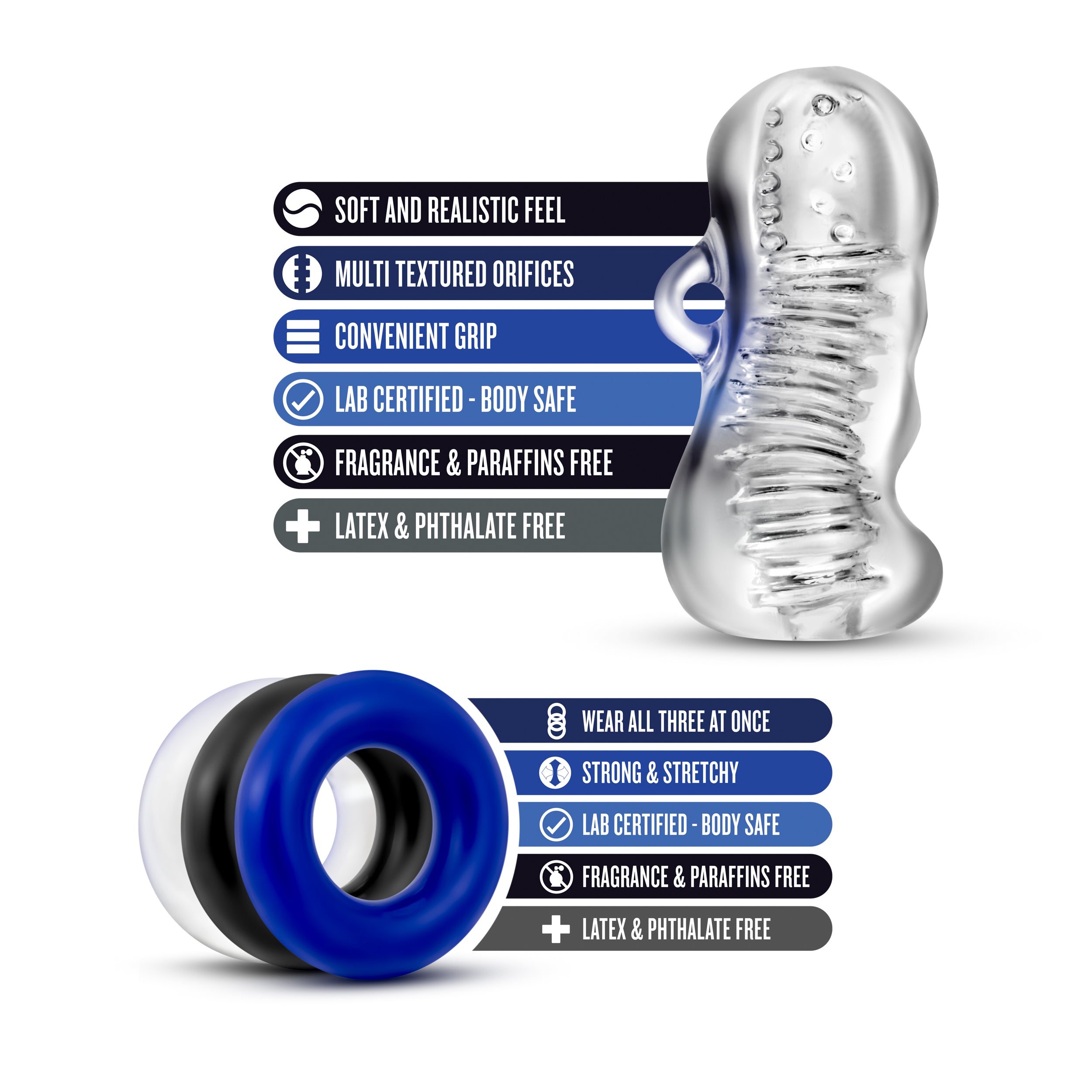 Quickie Kit Jerk Off Clear Stroker with Cock Rings Strokers - Manual