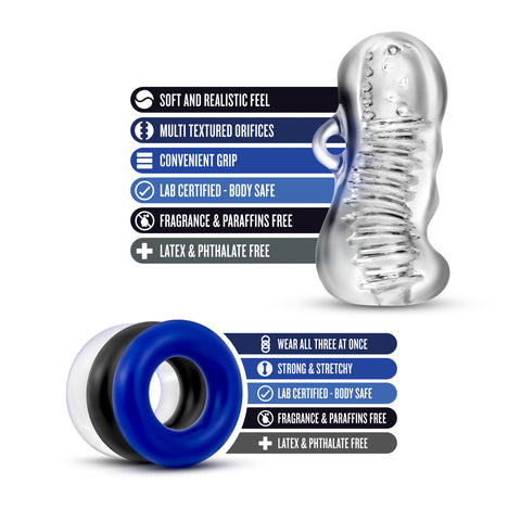 Quickie Kit Jerk Off Clear Stroker with Cock Rings Strokers - Manual