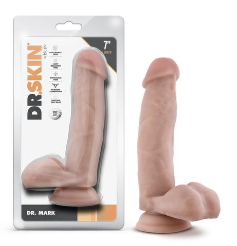 Dr Mark 7 Inch Beige Dildo With Balls and Suction Base Dongs Realistic