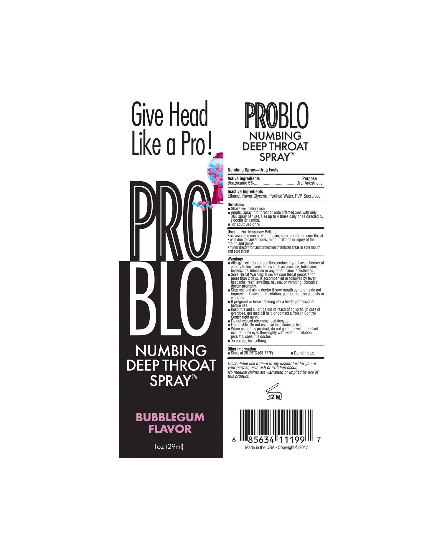 ProBlo Deep Throat Spray 30ml - Bubblegum Flavored Numbing Spray Secondary image