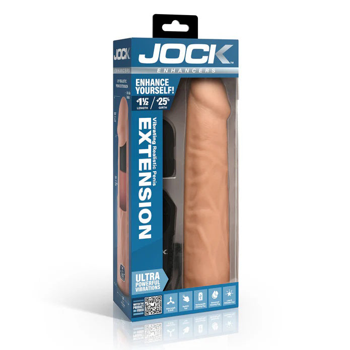 Jock Enhancers 1.5 Inch Vibrating Penis Extension with Remote Medium White SLEEVES
