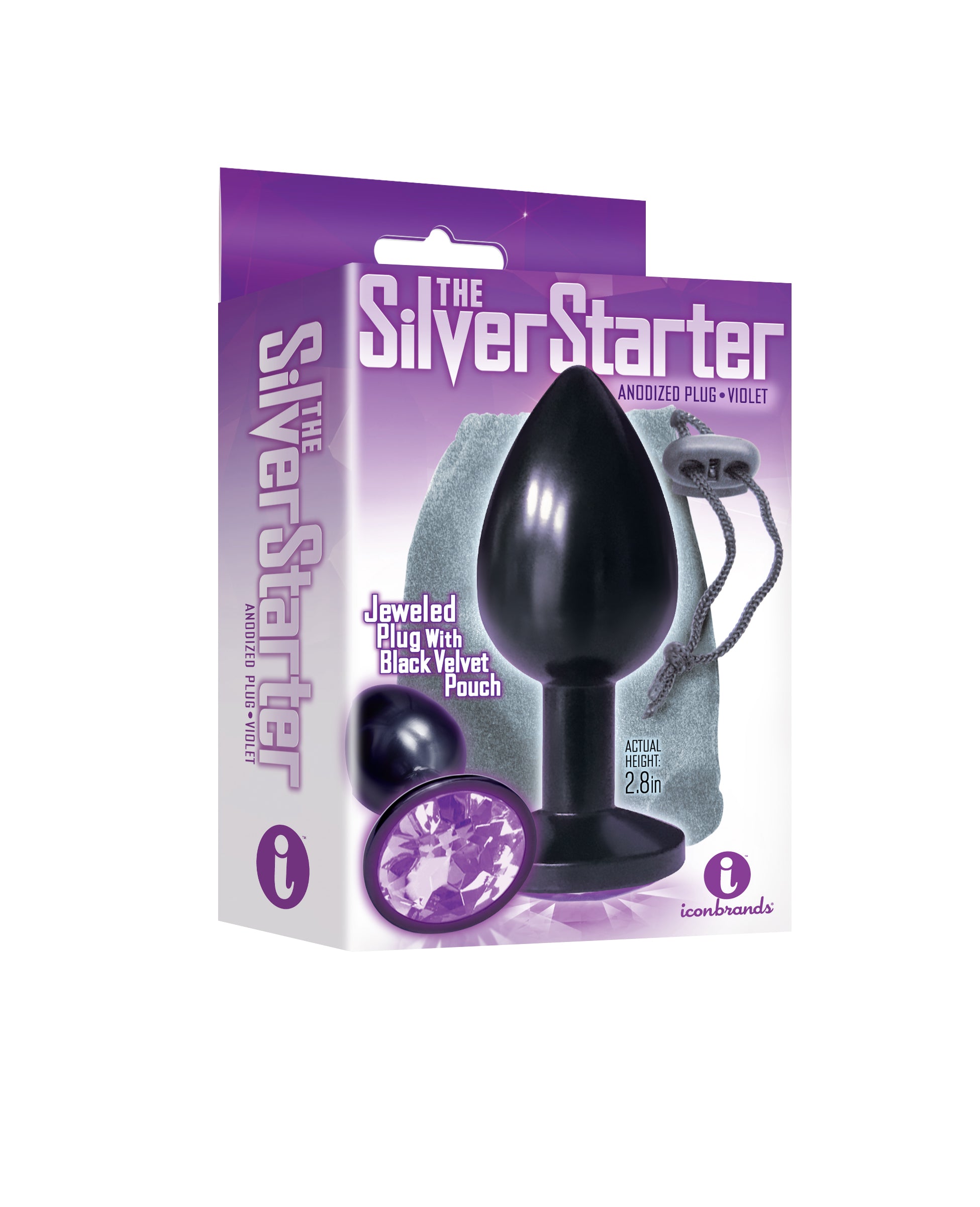 The Silver Starter Anodised 7.1 cm Butt Plug with Violet Jewel > Anal Range > Jewel Butt Plugs