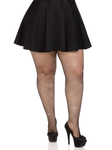 Leg Avenue Colby Rhinestone Fishnet Tights (Black) – Curvy Tights Black Lingerie & Sexy Apparel