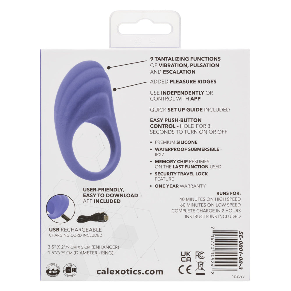 CalExotics Connect Couples Ring Blue Silicone App Controlled Waterproof Size Medium > Sex Toys > Remote Control Toys