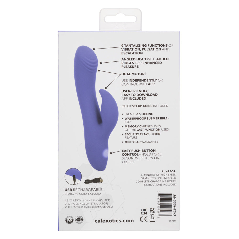 CalExotics Connect Dual Stimulator 7 Inch Purple | Waterproof App Control > Vibrators > Ladies > Rabbit