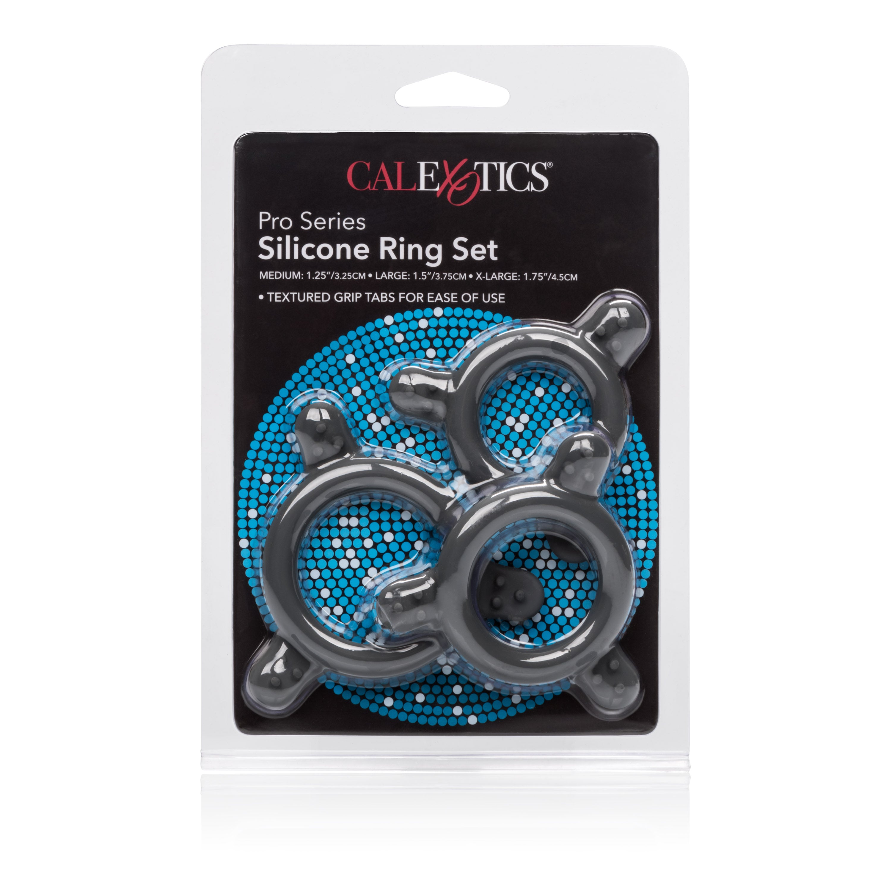 CalExotics Pro Series Silicone Ring Set Medium Large Extra Large Gray Flexible Stretchable COCK RING Set
