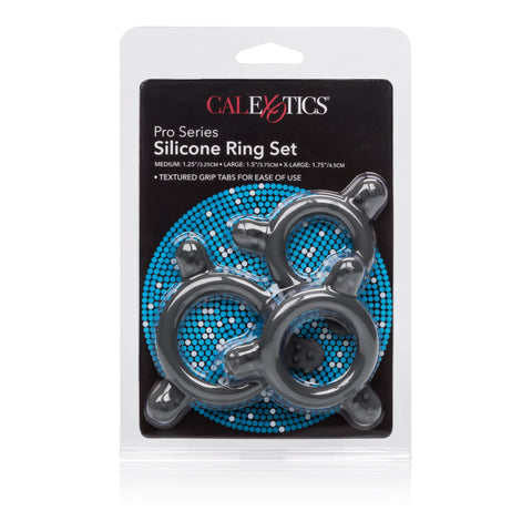 CalExotics Pro Series Silicone Ring Set Medium Large Extra Large Gray Flexible Stretchable COCK RING Set