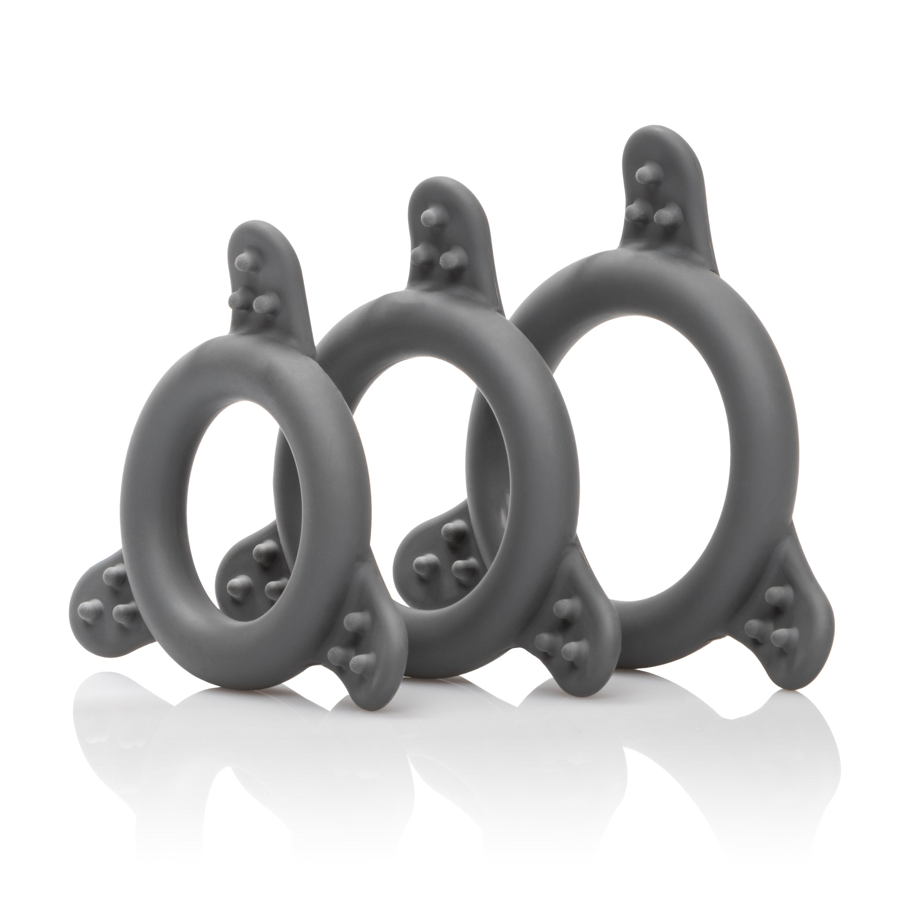CalExotics Pro Series Silicone Ring Set Medium Large Extra Large Gray Flexible Stretchable COCK RING Set