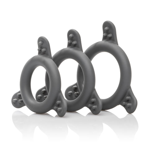 CalExotics Pro Series Silicone Ring Set Medium Large Extra Large Gray Flexible Stretchable COCK RING Set