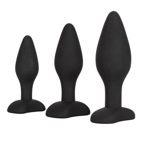 CalExotics Silicone Anal Exerciser Kit Black 3 Graduated Sizes with Flanged Base ANAL TOYS