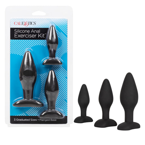 CalExotics Silicone Anal Exerciser Kit Black 3 Graduated Sizes with Flanged Base ANAL TOYS