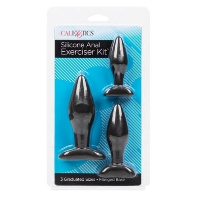 CalExotics Silicone Anal Exerciser Kit Black 3 Graduated Sizes with Flanged Base ANAL TOYS
