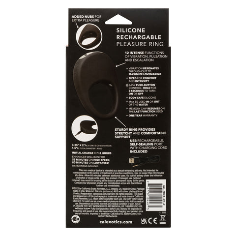 CalExotics Silicone Rechargeable Pleasure Ring Black with 12 Intense Vibration Functions Waterproof Cock Rings Vibrating