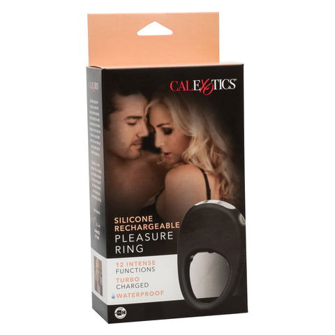 CalExotics Silicone Rechargeable Pleasure Ring Black with 12 Intense Vibration Functions Waterproof Cock Rings Vibrating